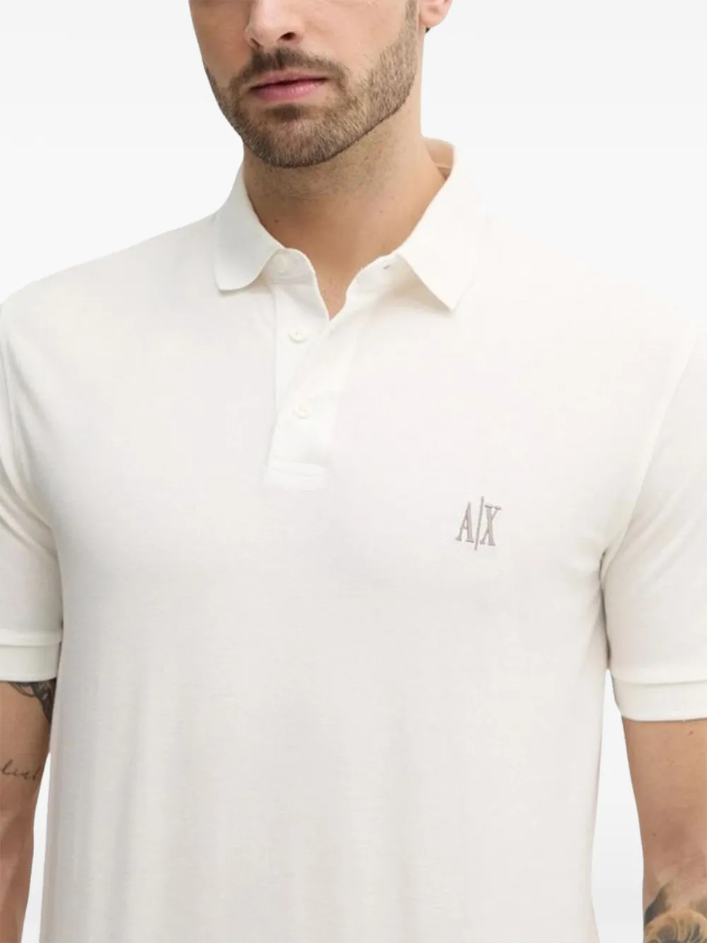 Armani Exchange logo-embroidered polo shirt Wit
