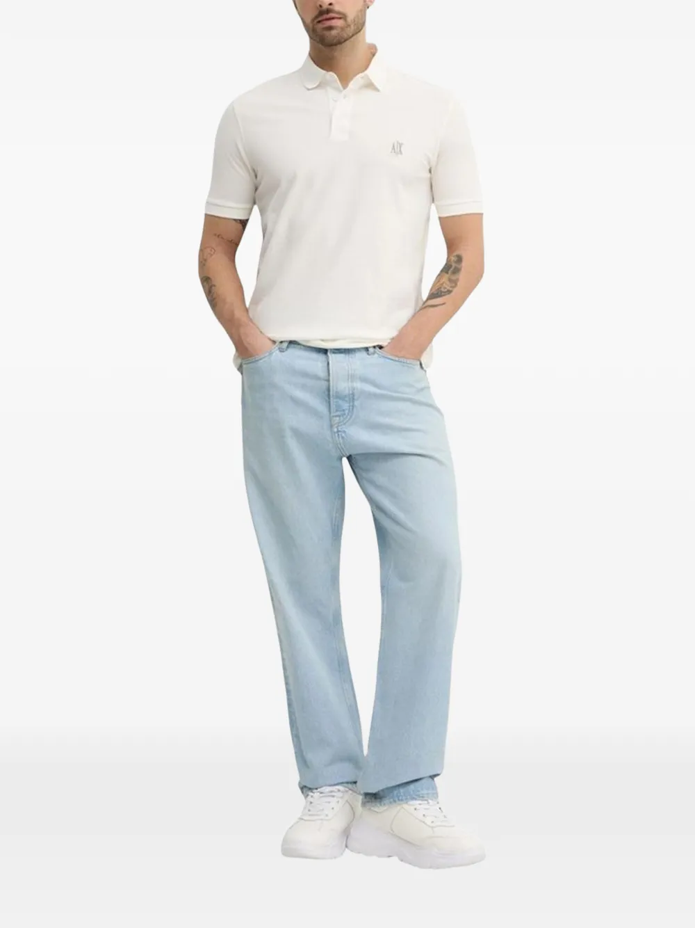 Armani Exchange logo-embroidered polo shirt Wit