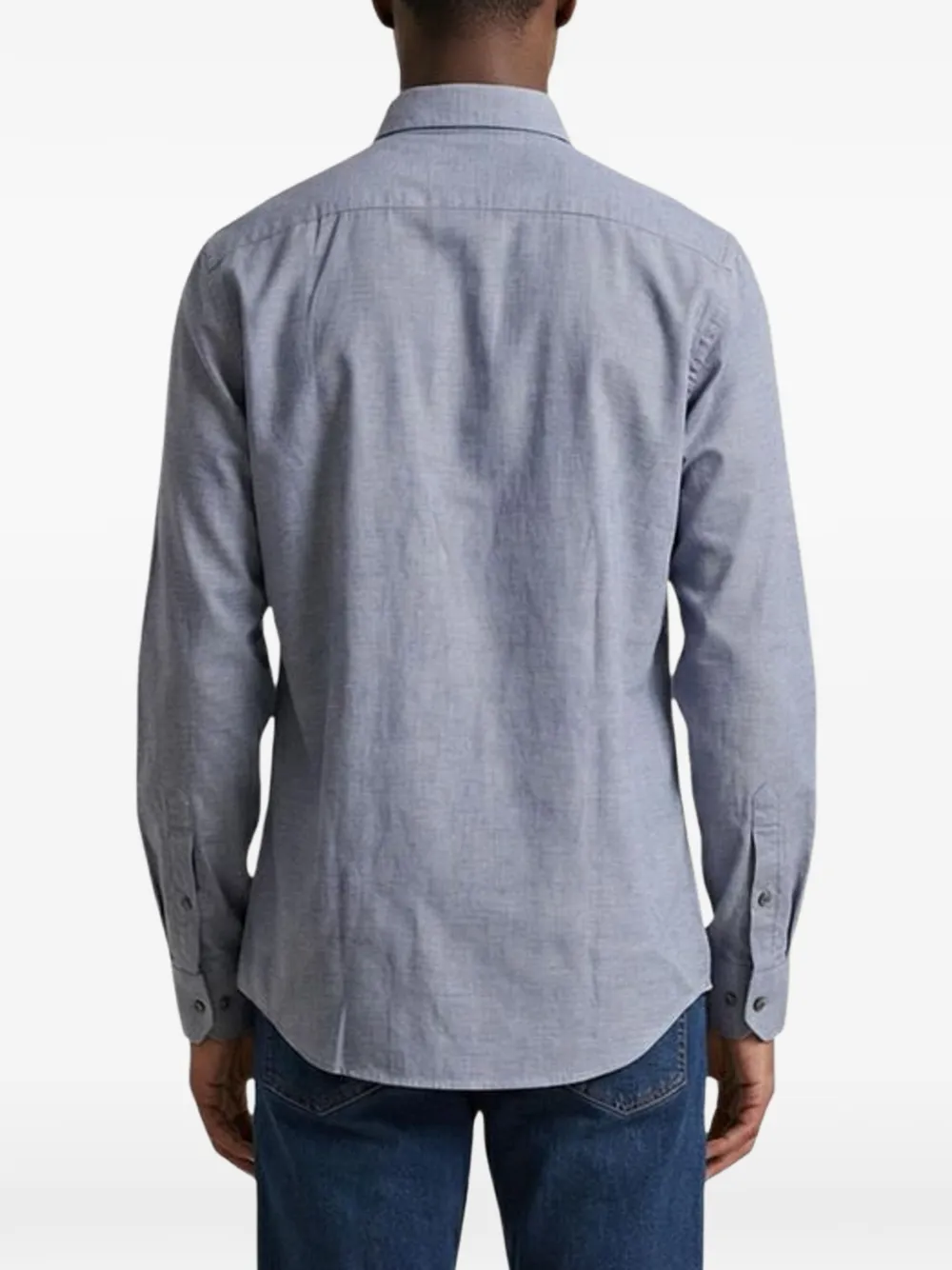 Armani Exchange logo-embroidered long-sleeve shirt Blauw