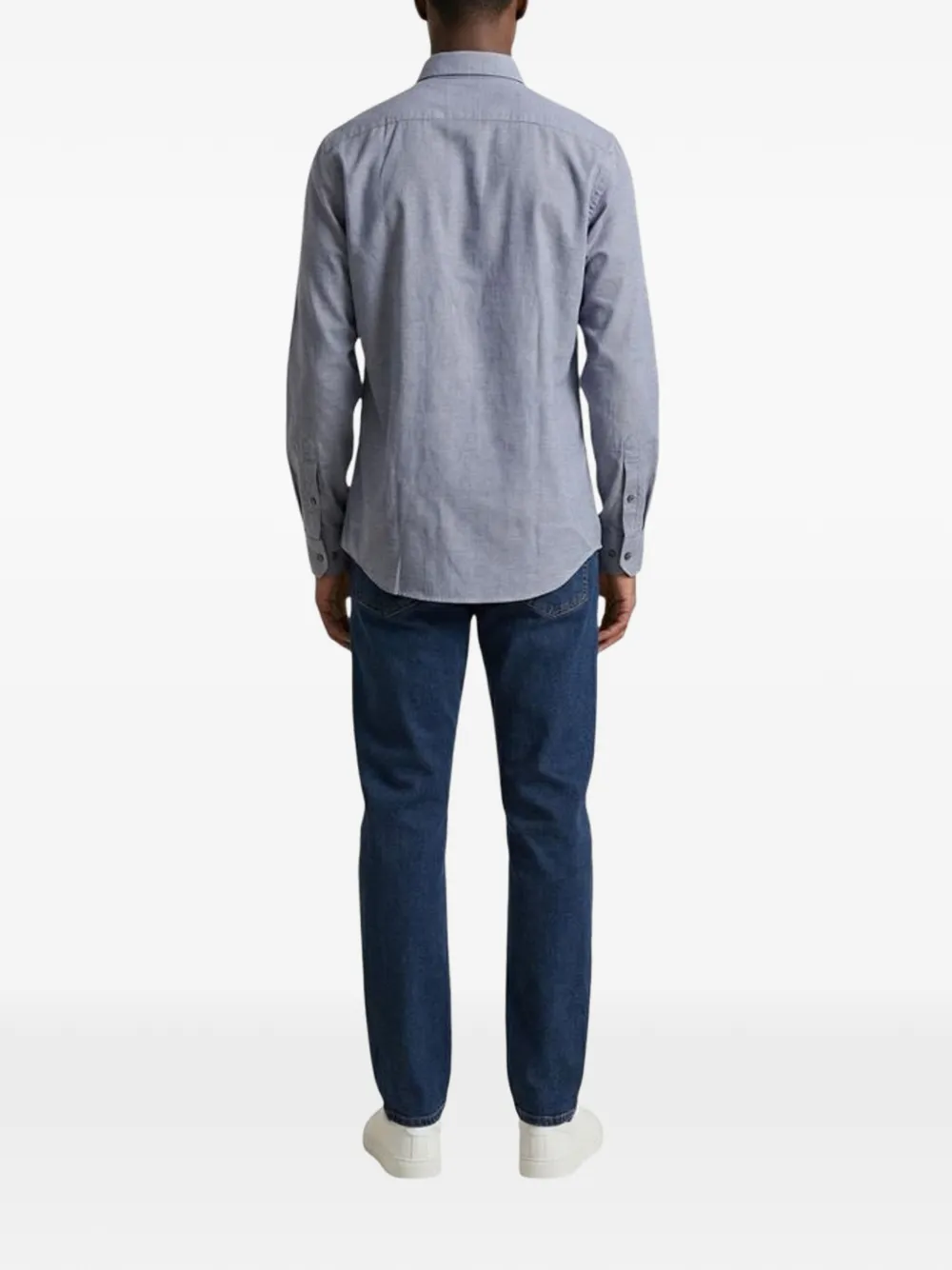 Armani Exchange logo-embroidered long-sleeve shirt Blauw