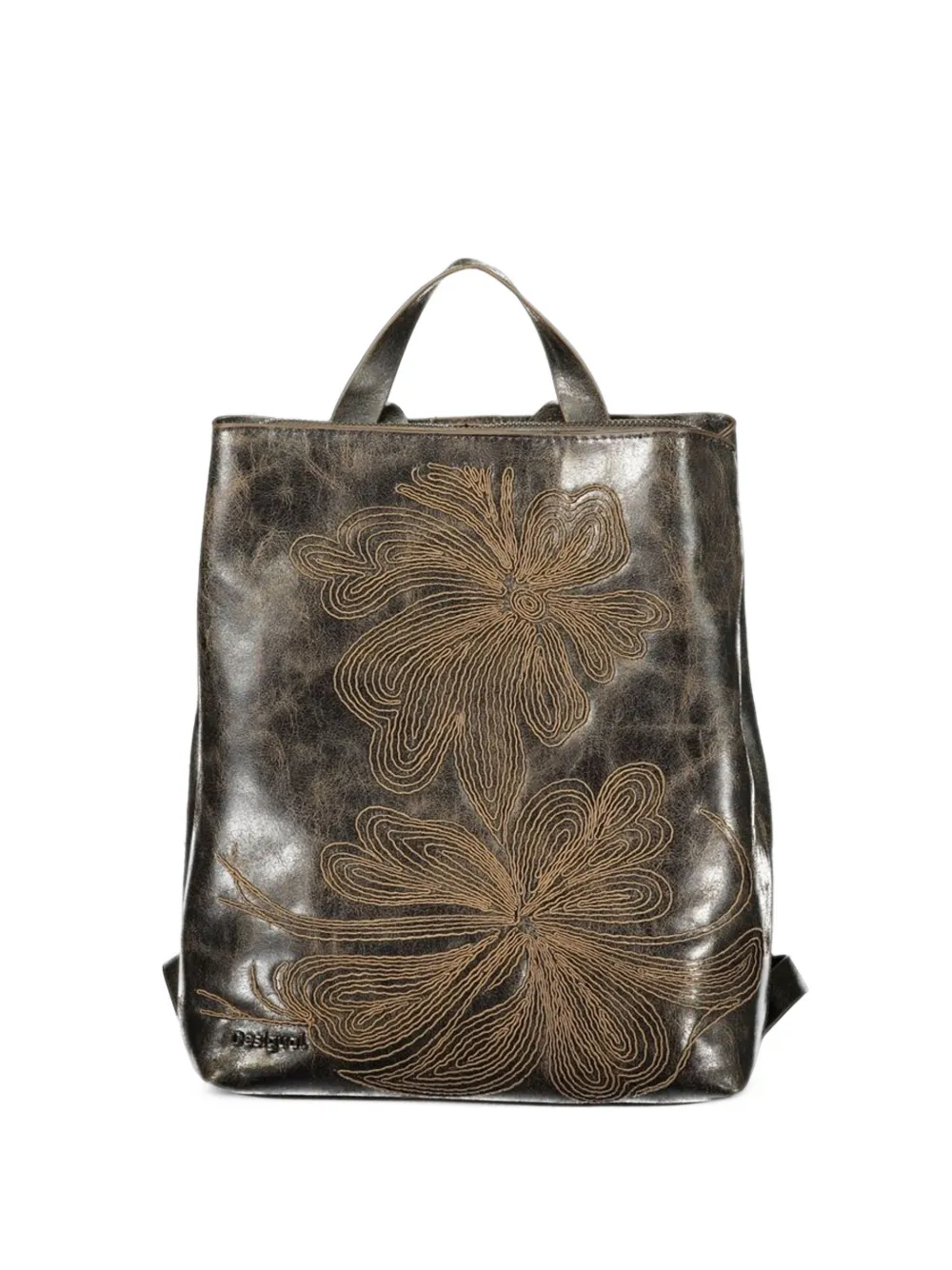 Desigual floral-embroidered distressed-effect backpack - Marrone