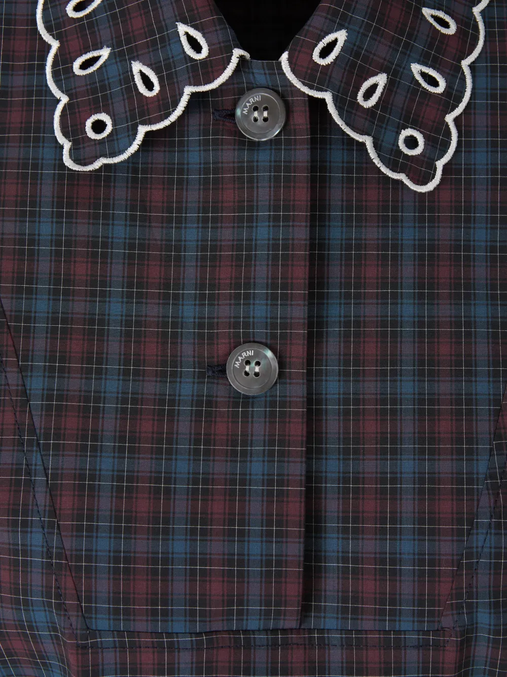 Marni check-pattern scallop-trim polo shirt Paars