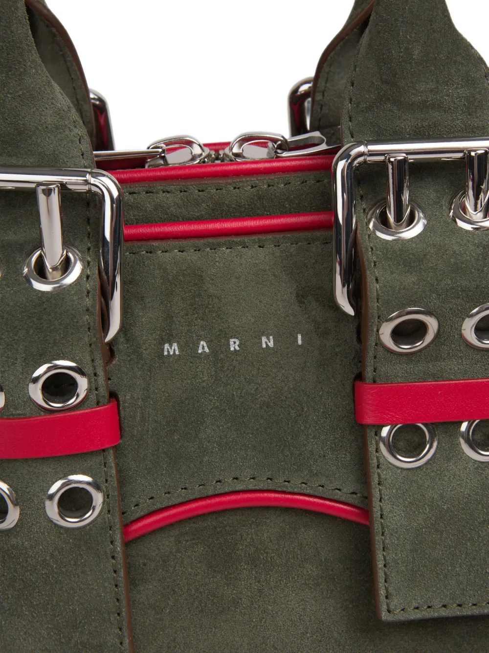 Marni small Belte buckle-detail eyelet-embellished tote bag Groen
