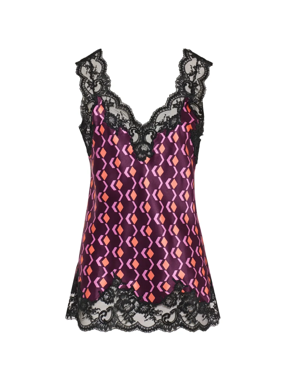 Rabanne silk tank top with lace detailing Paars