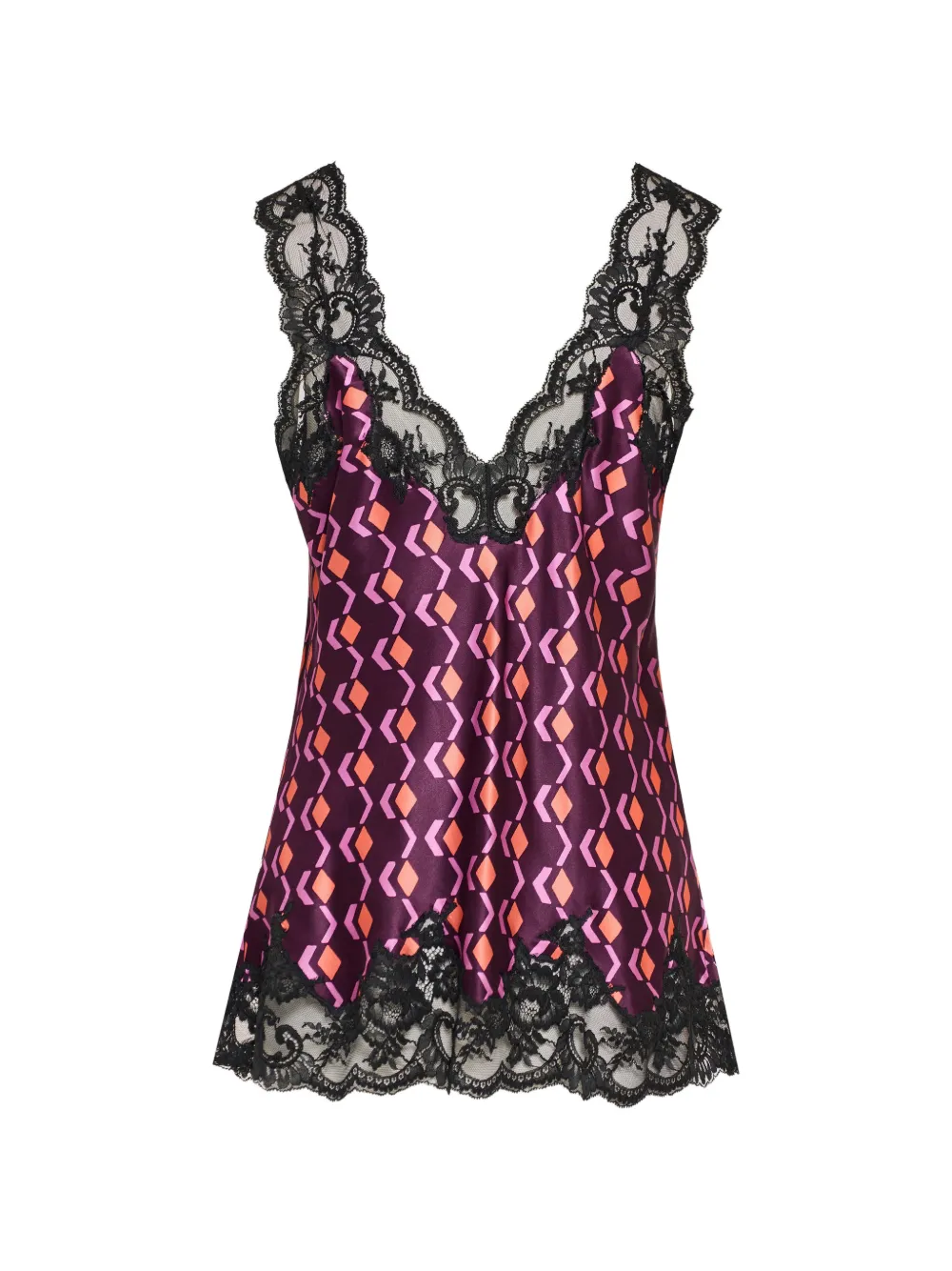 Rabanne silk tank top with lace detailing Paars