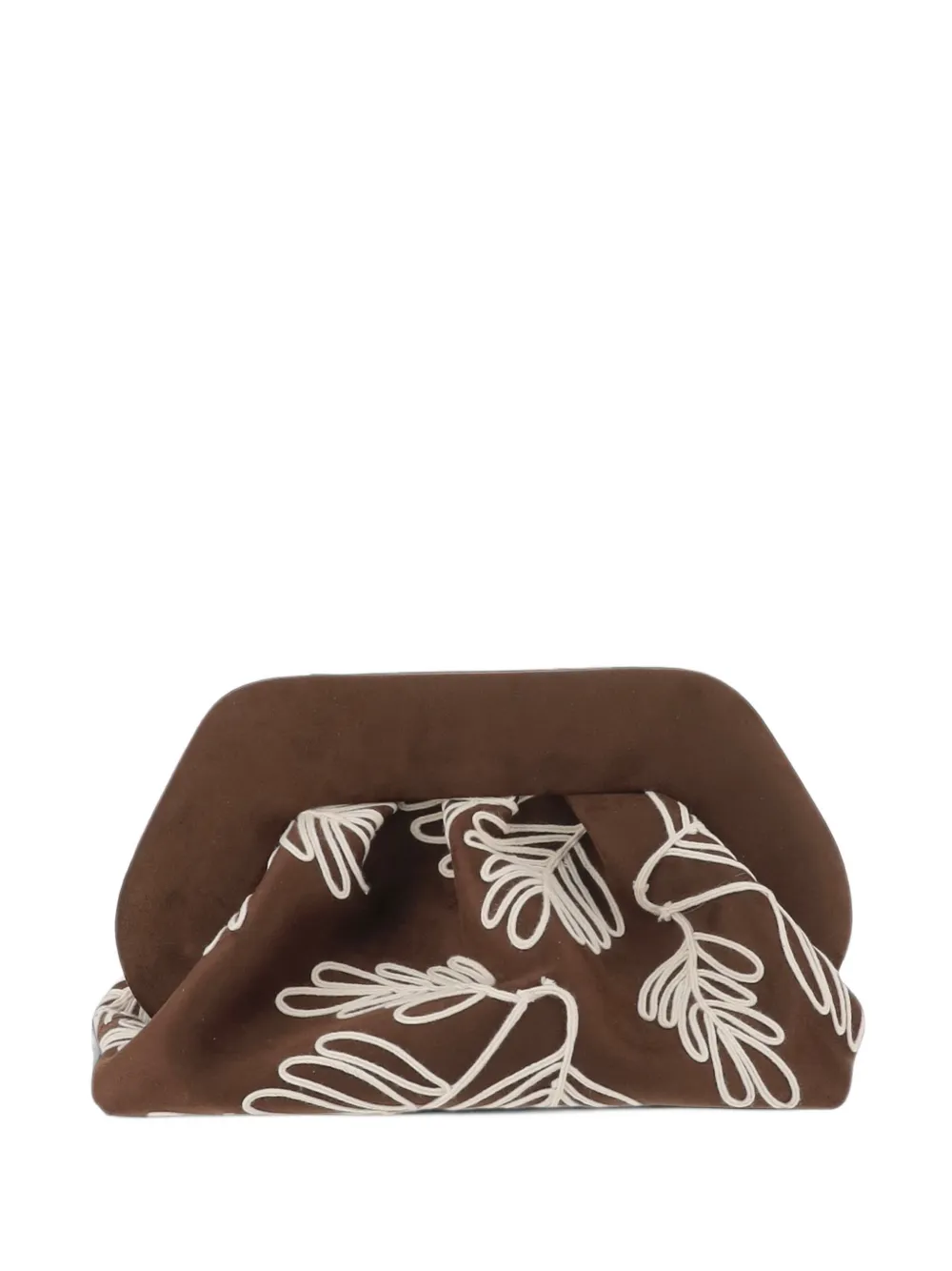 Themoirè leaf-embroidered clutch bag - Marrone