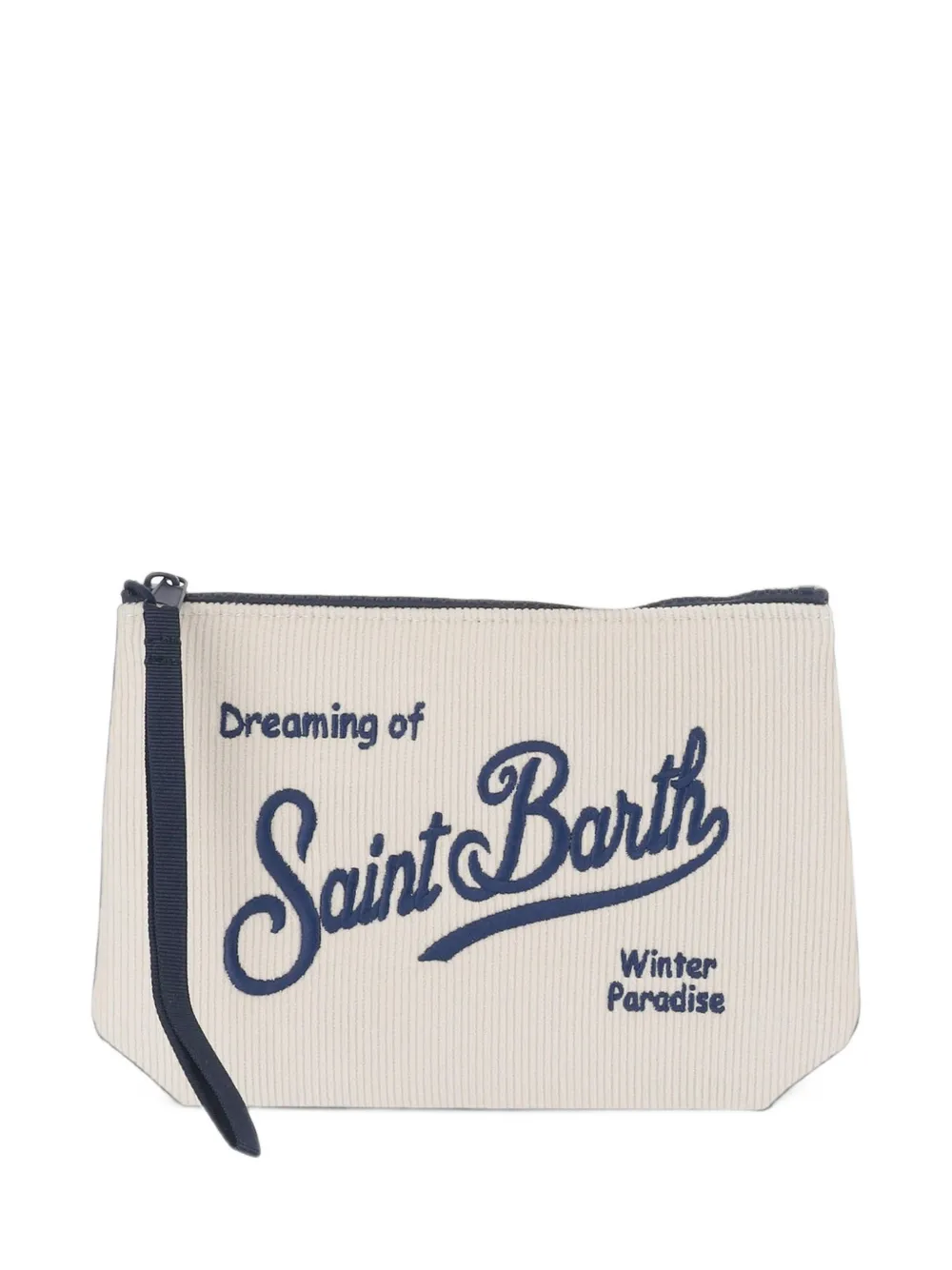 MC2 Saint Barth Aline ribfluwelen clutch met geborduurd logo Beige