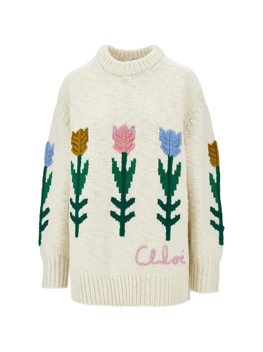 Chloé oversized logo sweater in a wool knit - Nude