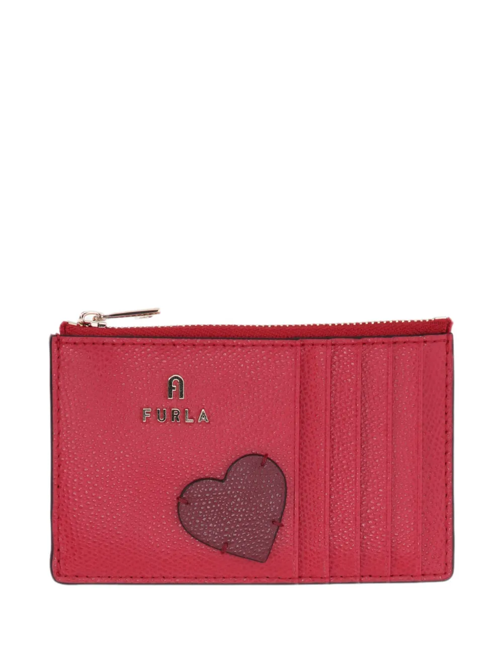 Furla Heart-patch Leather Cardholder In Red