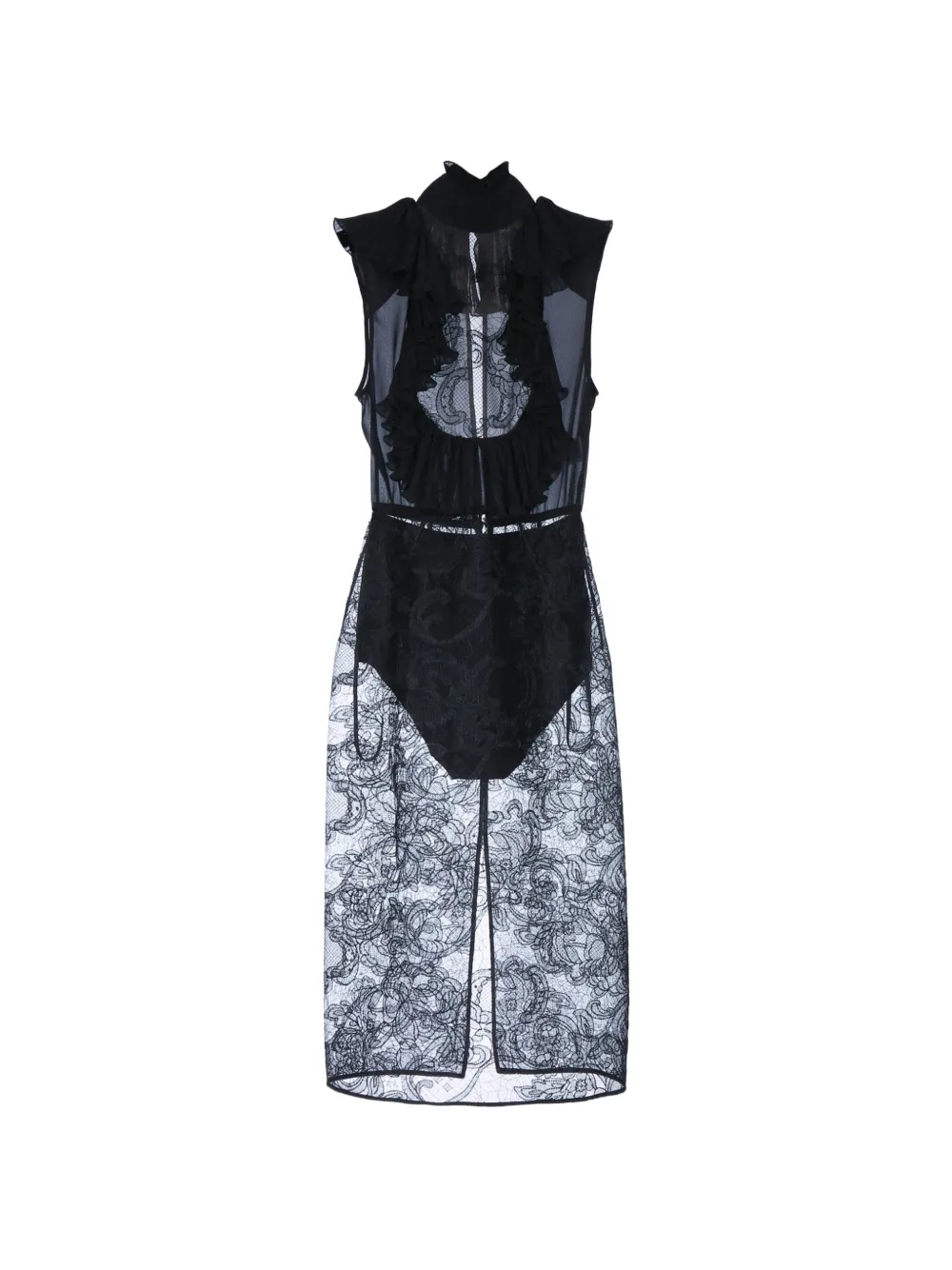 Elisabetta Franchi georgette and lace dress - Black