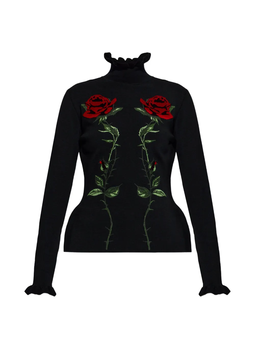 Blumarine rose-embroidered peplum sweater - Schwarz