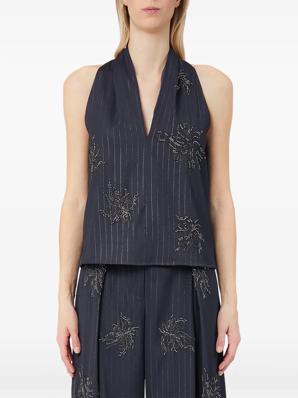 LIU JO bead-embellished pinstripe top - Blu