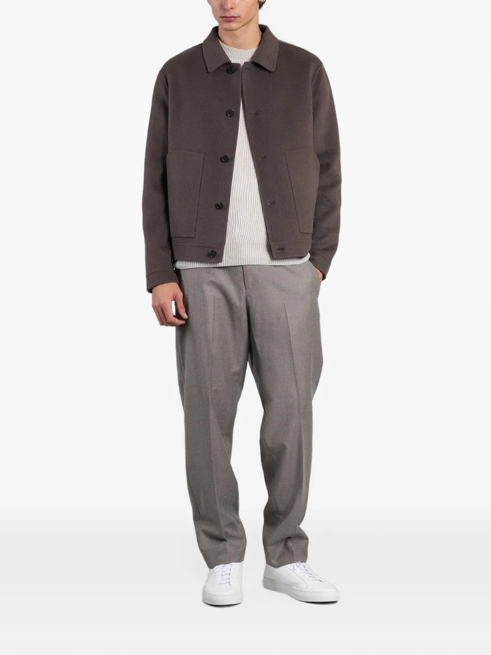 Low Brand Button-up shirtjack met opgestikte zak Bruin