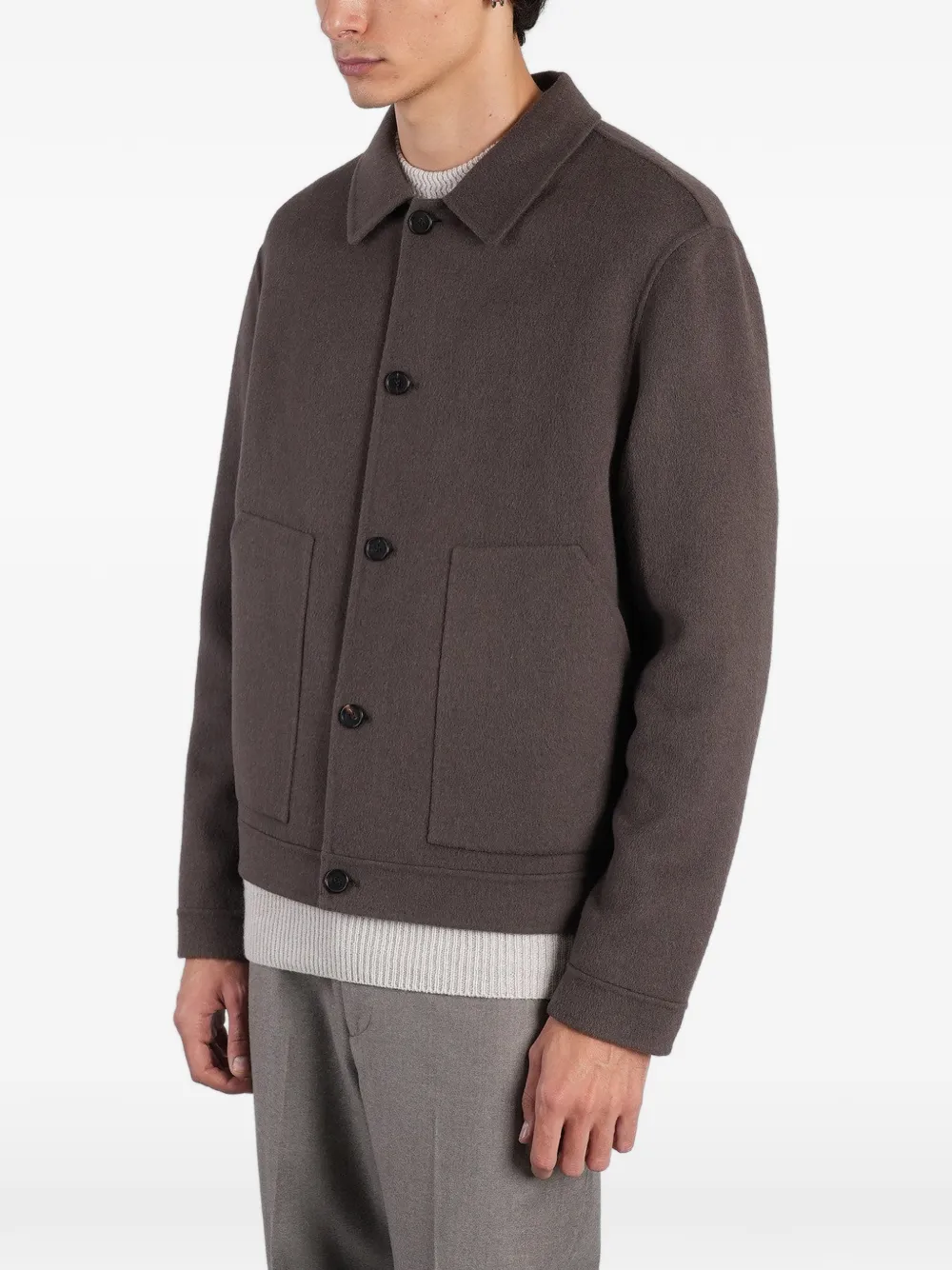 Low Brand Button-up shirtjack met opgestikte zak Bruin