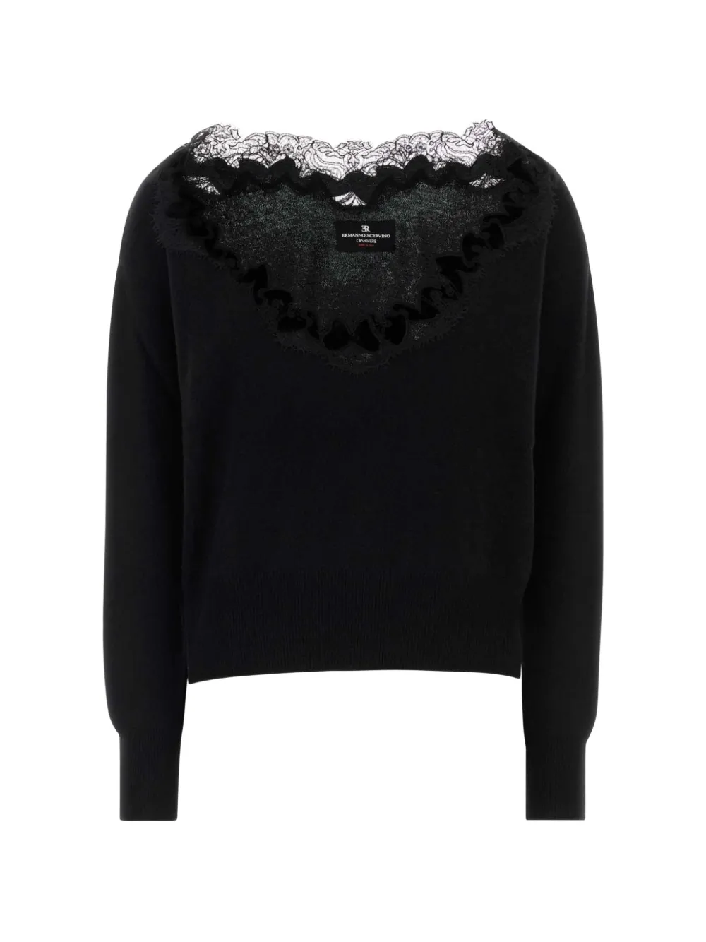 Ermanno Scervino lace-trim cashmere sweater - Nero