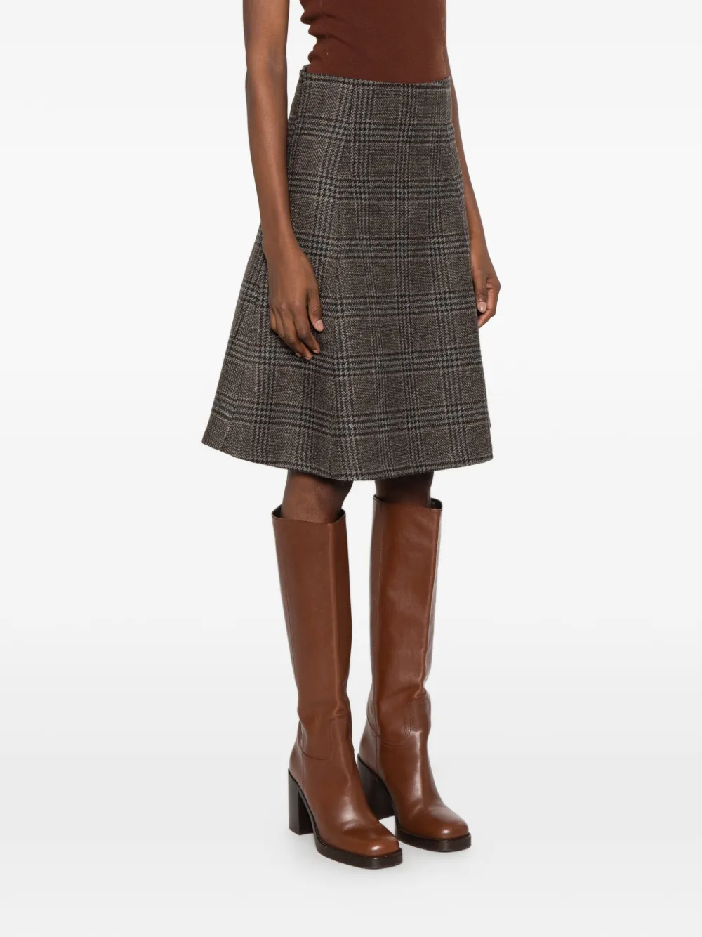 NINA 14.7 Prince of Wales-pattern A-line midi skirt Bruin