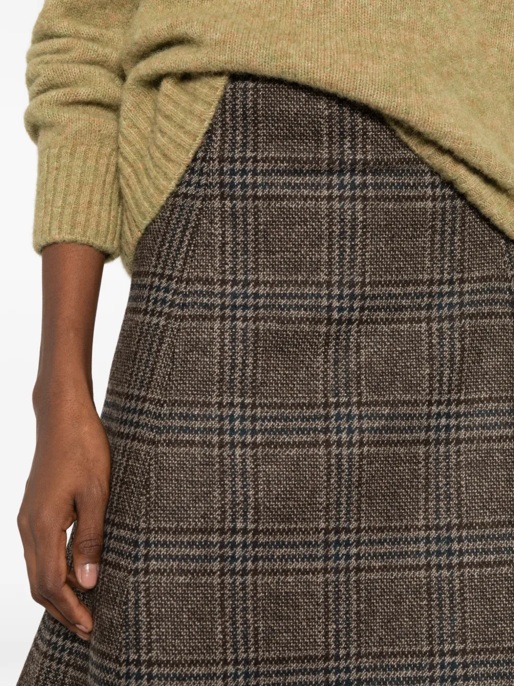 NINA 14.7 Prince of Wales-pattern A-line midi skirt Bruin