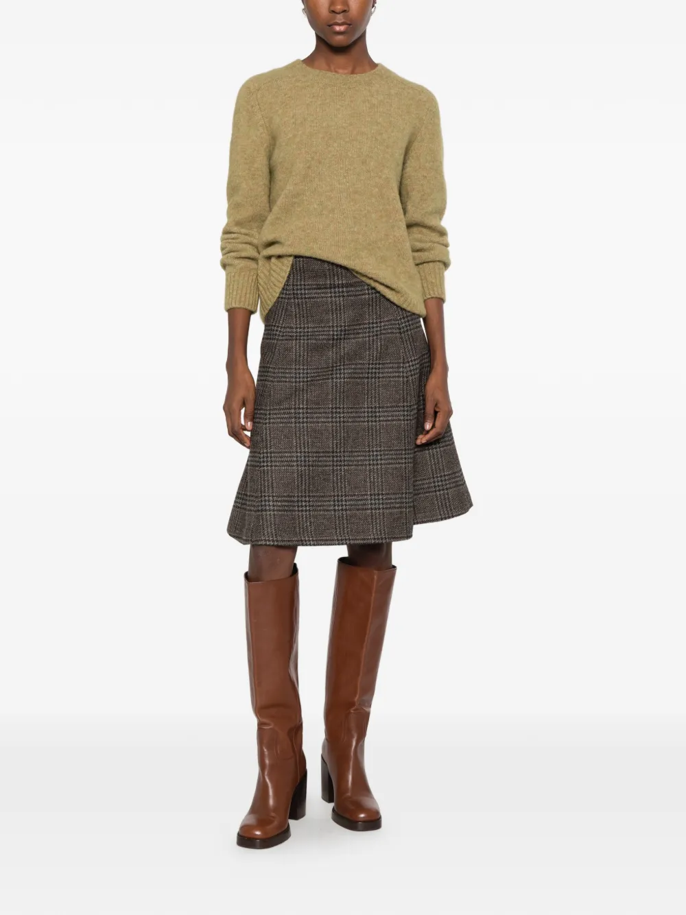 NINA 14.7 Prince of Wales-pattern A-line midi skirt Bruin