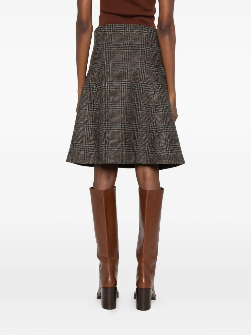NINA 14.7 Prince of Wales-pattern A-line midi skirt Bruin