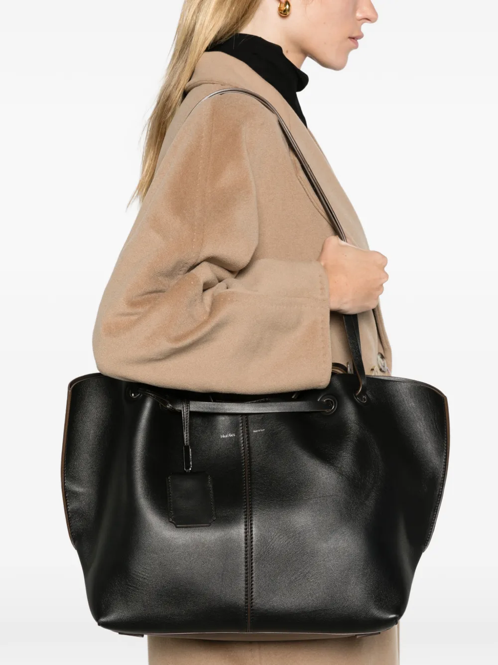 Max Mara double nappa leather shopper bag black Zwart