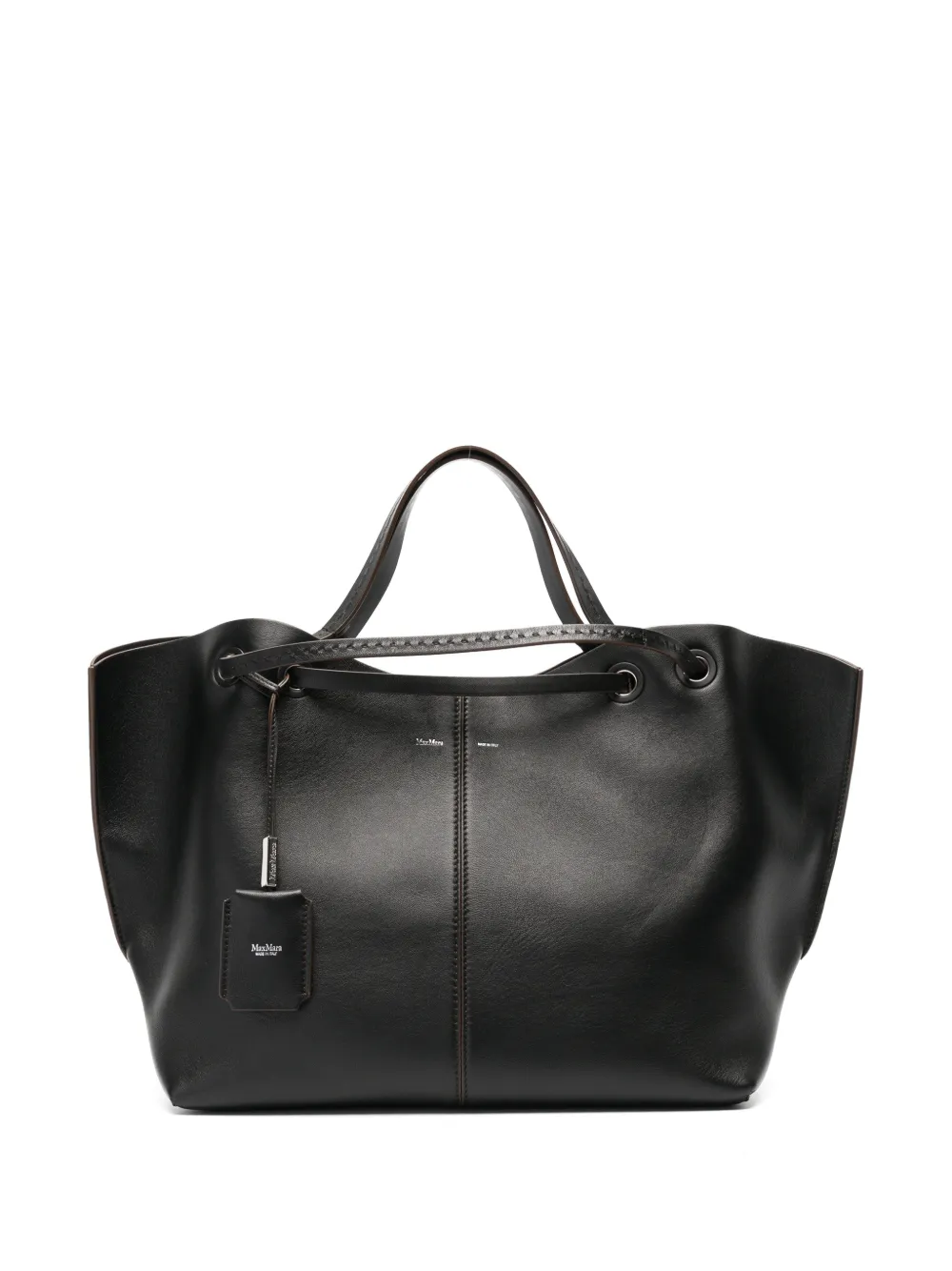 Max Mara double nappa leather shopper bag black Zwart