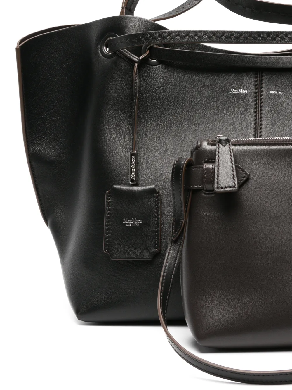 Max Mara double nappa leather shopper bag black Zwart
