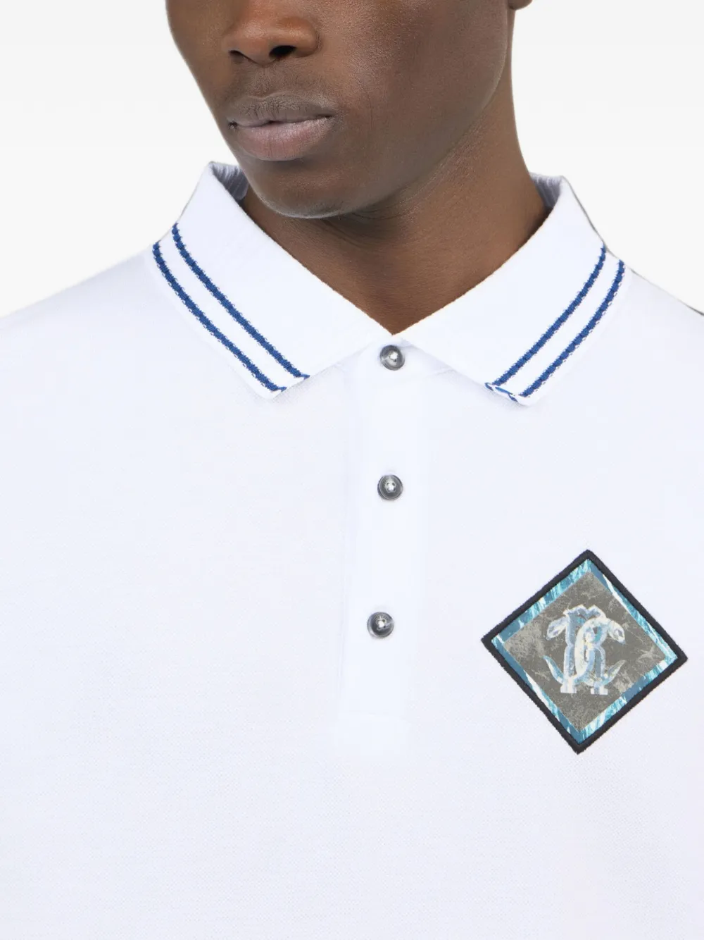 Roberto Cavalli logo-patch striped-trim polo shirt Wit
