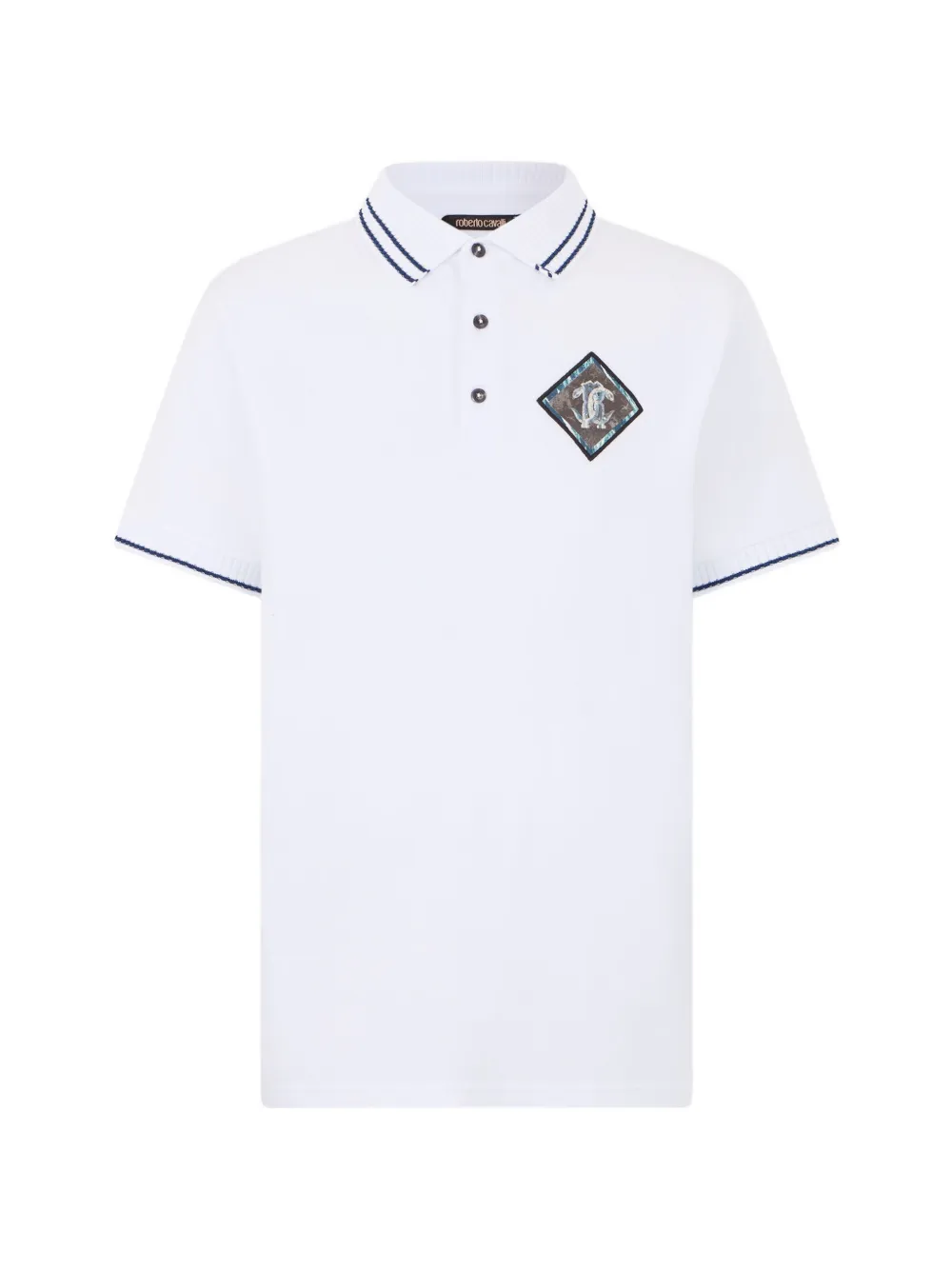 Roberto Cavalli logo-patch striped-trim polo shirt - Weiß