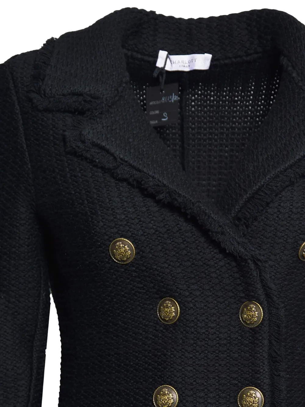 Charlott double-breasted frayed jacket Zwart