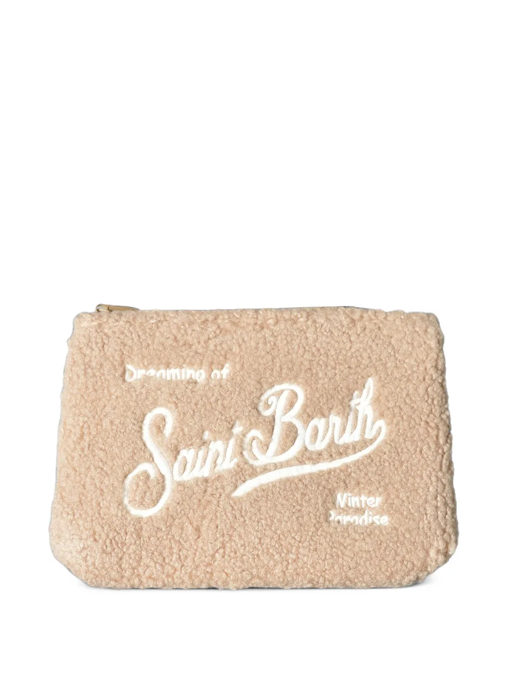 MC2 Saint Barth Kleine Aline Saint Barth teddy clutch met geborduurd logo Beige