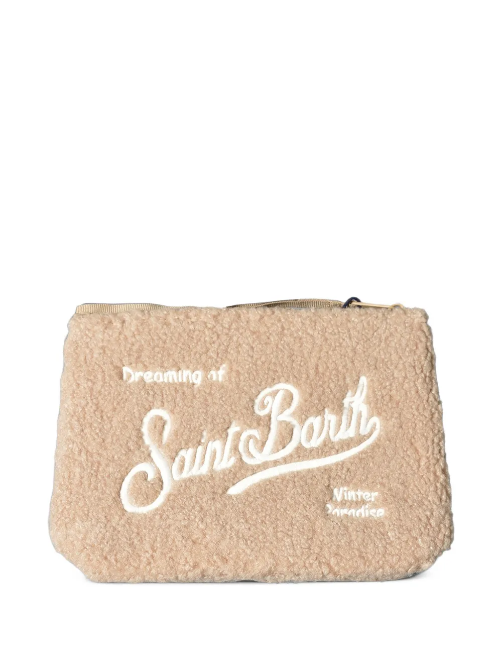 MC2 Saint Barth Kleine Aline Saint Barth teddy clutch met geborduurd logo Beige