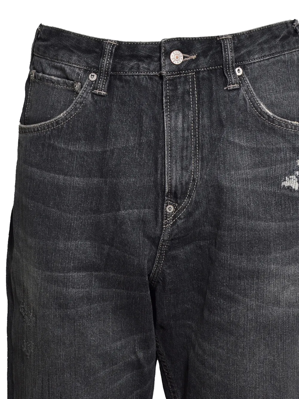 EVISU Kanji "Ebisu" print-distressed straight-leg jeans Zwart