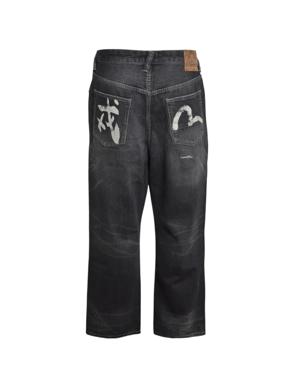 EVISU Kanji "Ebisu" print-distressed straight-leg jeans Zwart
