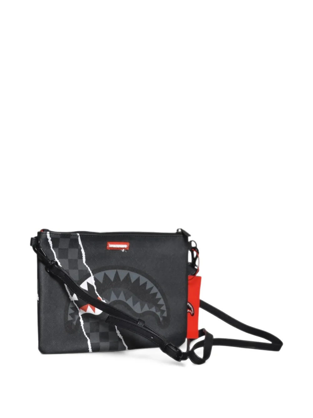 Sprayground shark-print checkered clutch bag Zwart