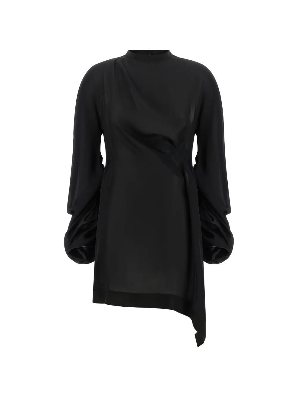 DI.LA3 PARI' Georgette asymmetrical draped silk shirt - Nero