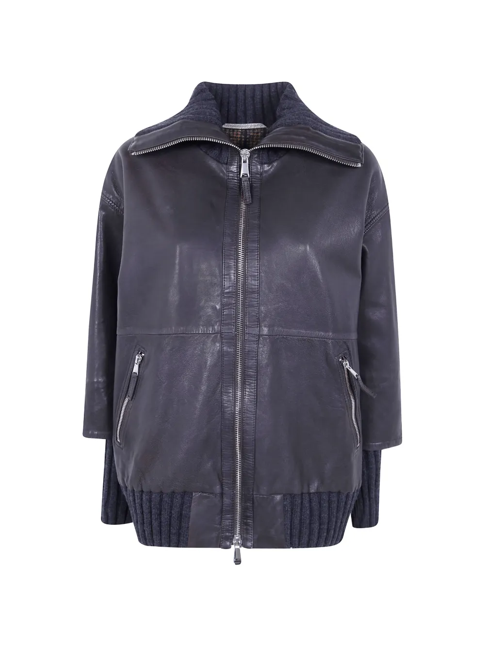 The Jackie Leathers Fenice ribbed-trim leather jacket - Braun