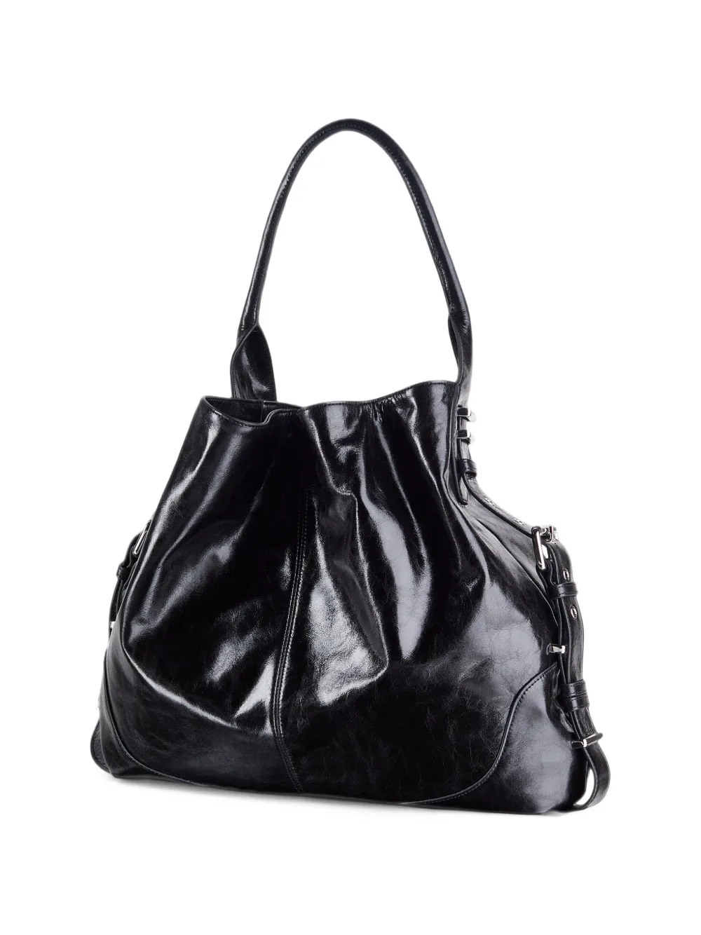 Patrizia Pepe crinkled-finish drawstring shoulder bag Zwart