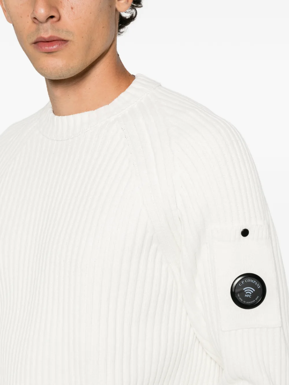 C.P. Company ribbed-knit Lens detail sweater Wit