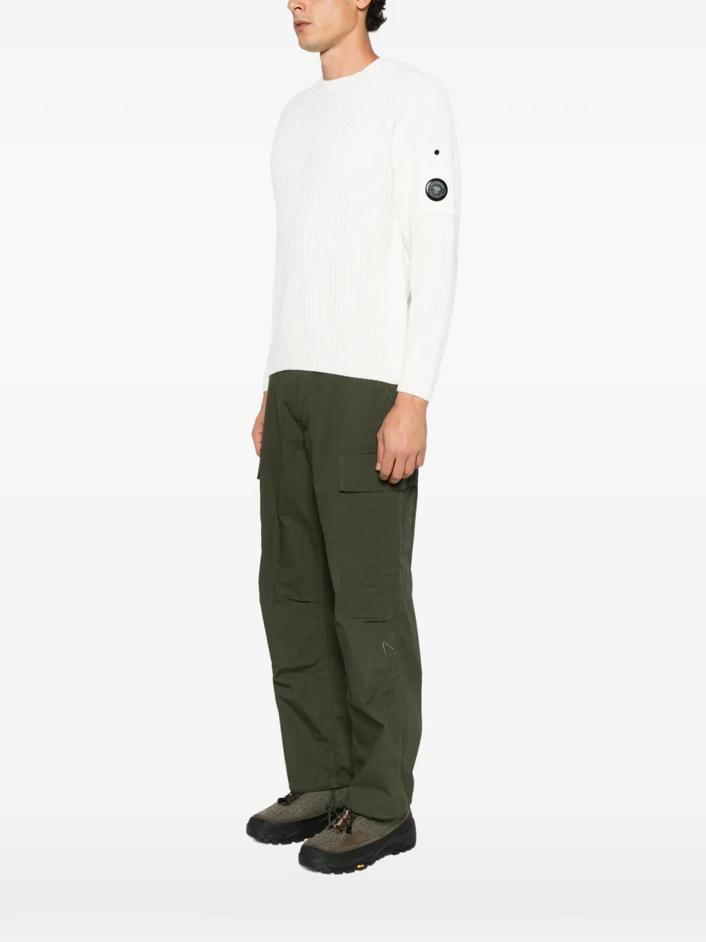 C.P. Company ribbed-knit Lens detail sweater Wit