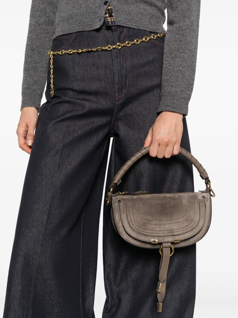 Chloé mini Marcie whipstitch-trim shoulder bag Grijs
