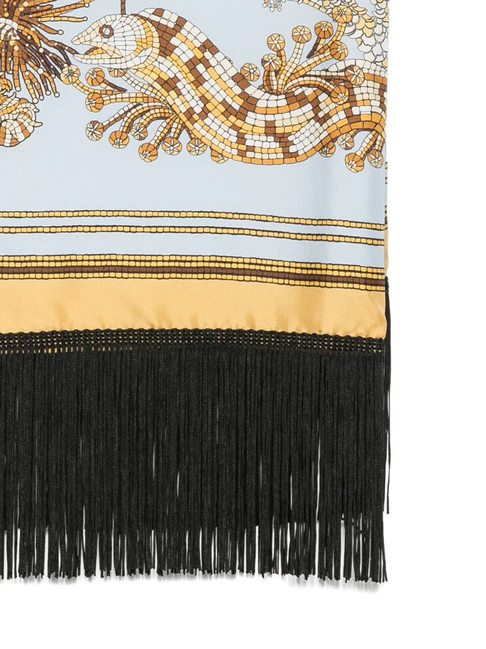 La DoubleJ mosaic-print fringed scarf Blauw