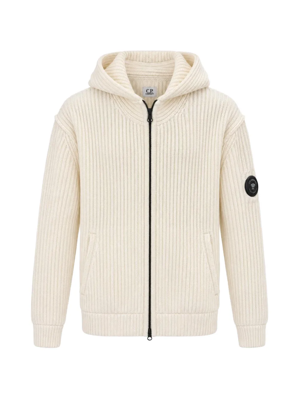 C.P. Company ribbed-knit Lens hoodie Beige