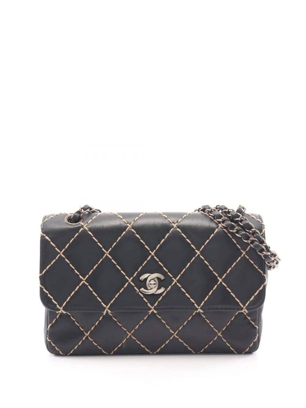 CHANEL Pre-Owned 2000-2002 CC Calfskin Wild Stitch Flap shoulder bag - Black