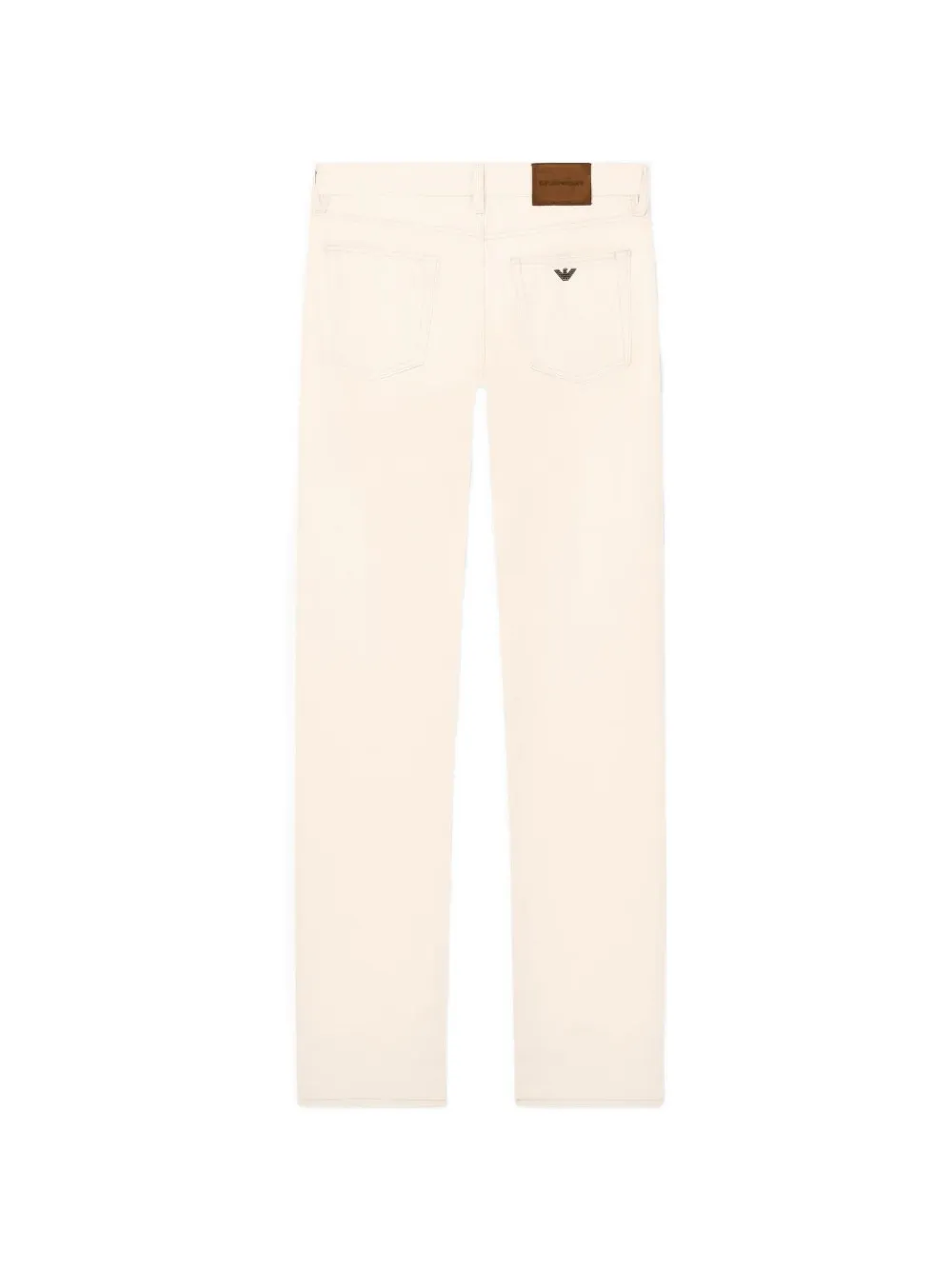 Emporio Armani five-pocket cotton denim jeans with a zip and leather patch Beige