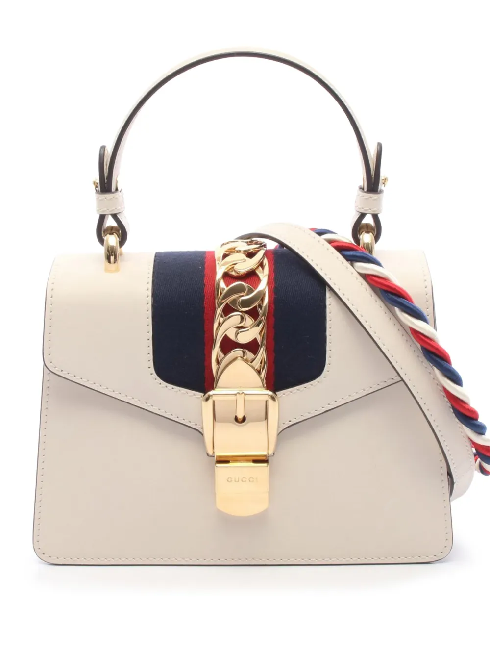 Gucci Pre-Owned 2016-2026 Mini Calfskin Web Sylvie Top Handle Bag satchel - White