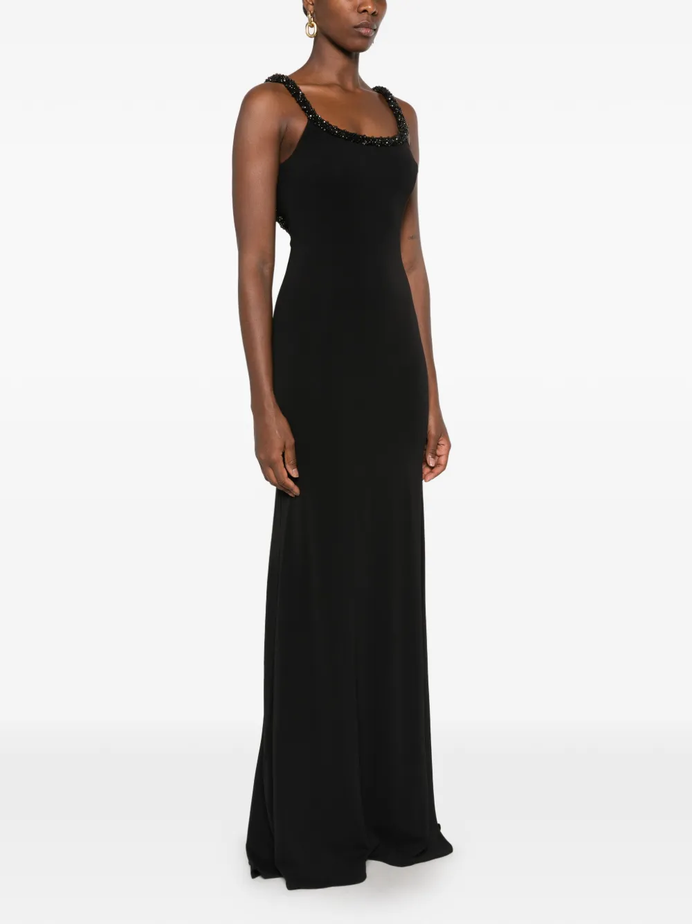 Elisabetta Franchi bead-embellished open-back maxi dress Zwart
