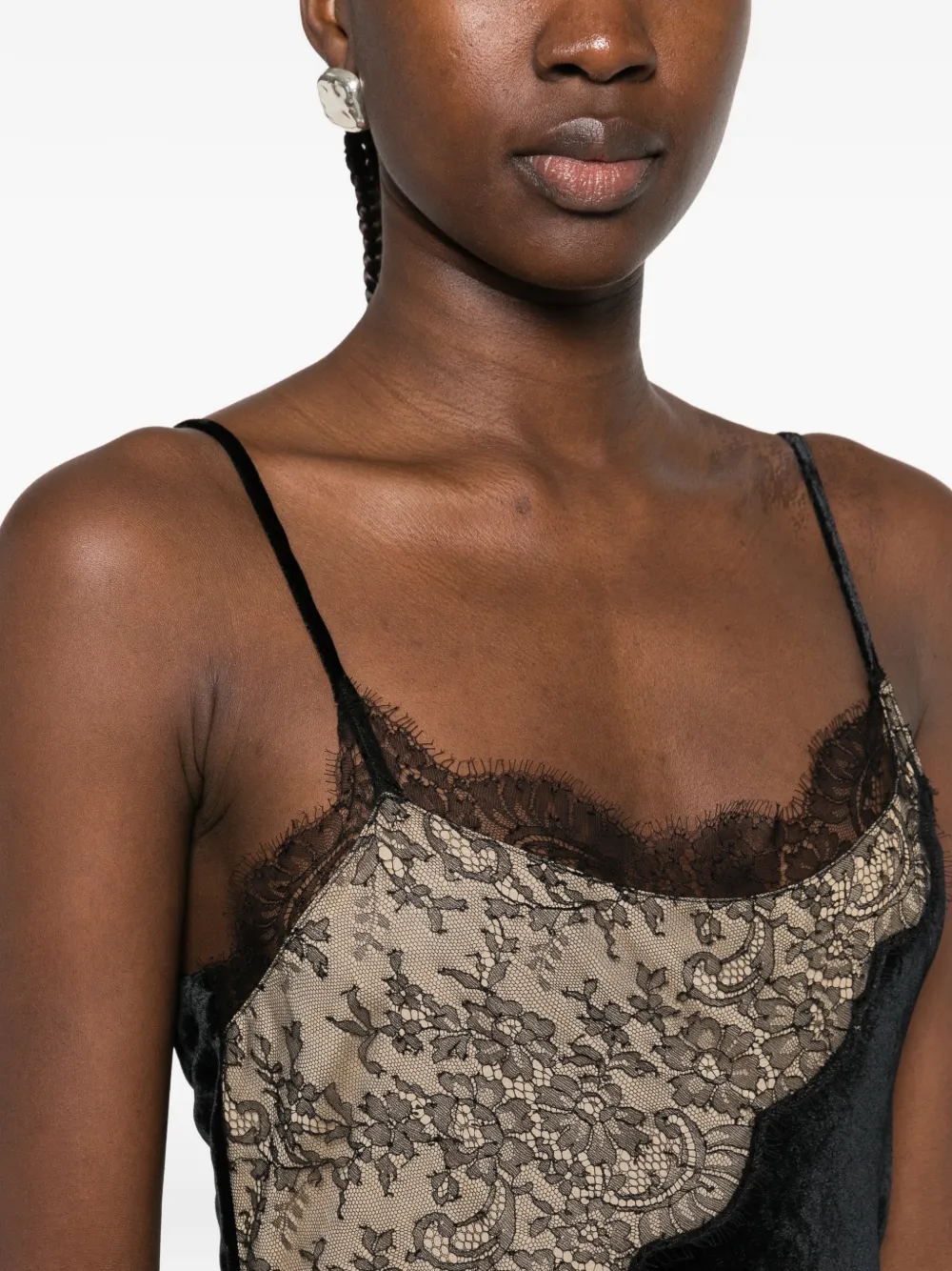 Stella McCartney lace-panelled velvet maxi dress Zwart