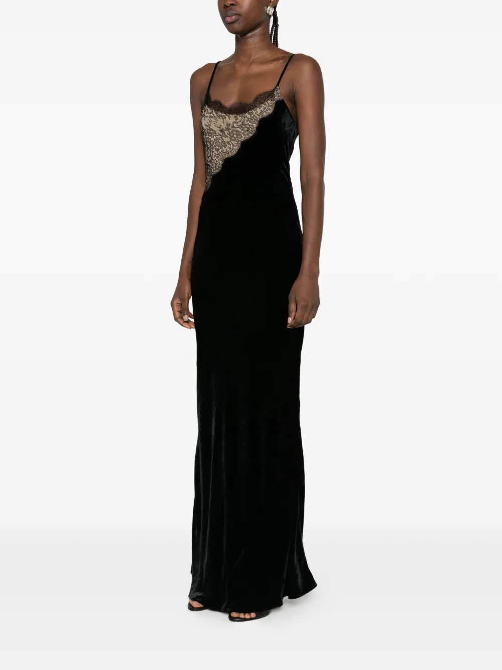 Stella McCartney lace-panelled velvet maxi dress Zwart