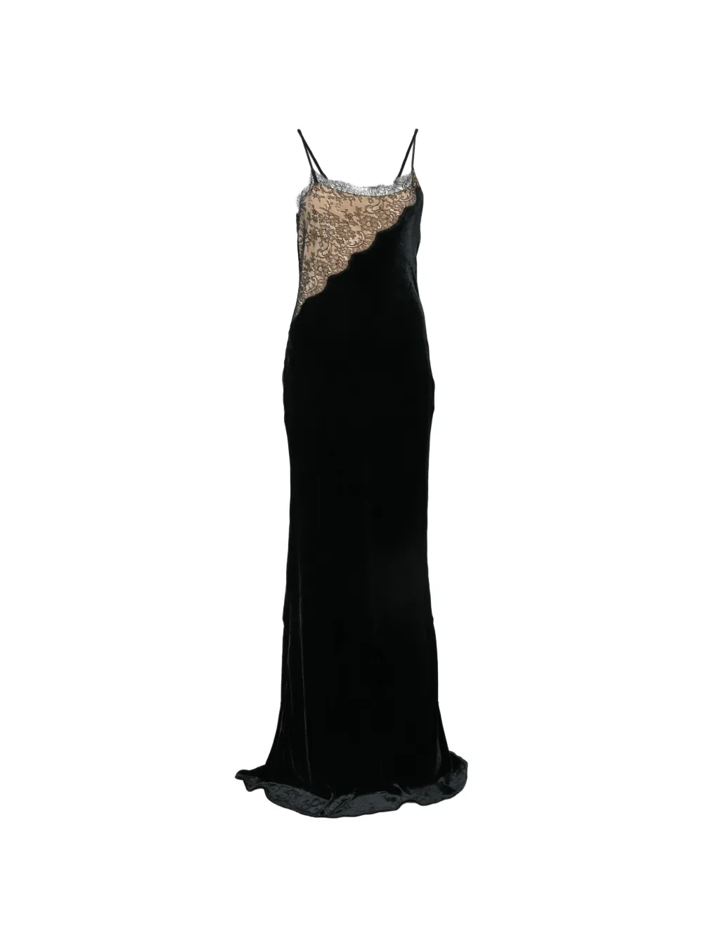 Stella McCartney lace-panelled velvet maxi dress Zwart