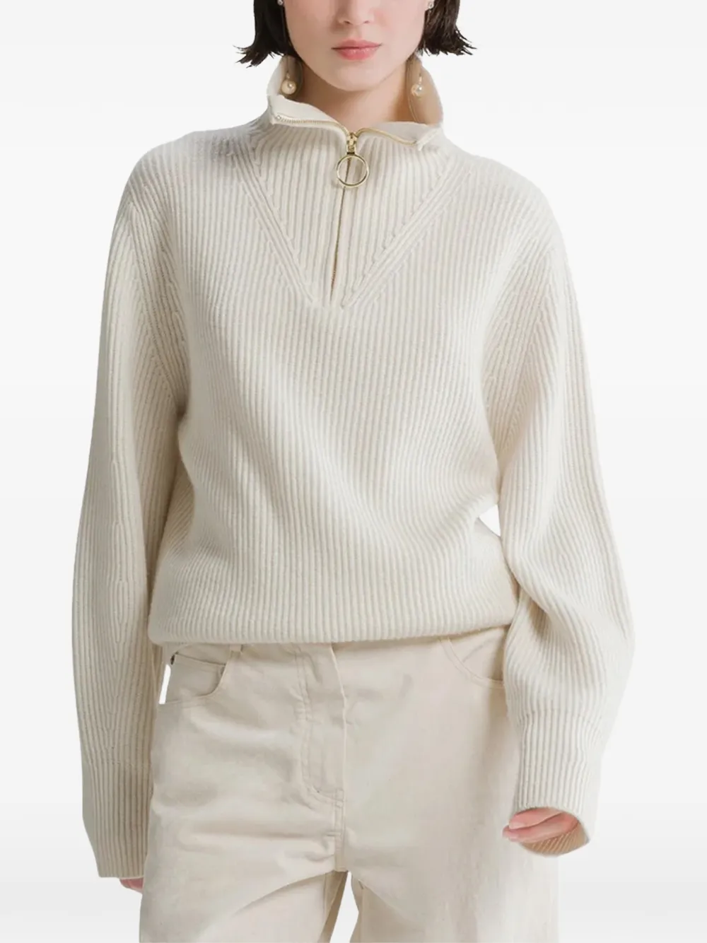 Forte ribbed-knit quarter-zip sweater Wit